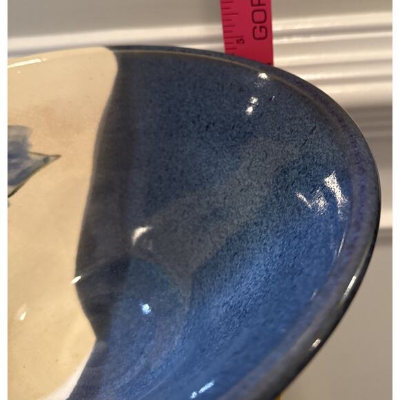 Vintage HighWall Studio Pottery Bowl Blue Cream Glaze Hummingbird Design Mint - Picture 4 of 7